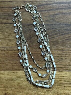 White House Black Market Layered Necklace with White Beads and Clear Accents
